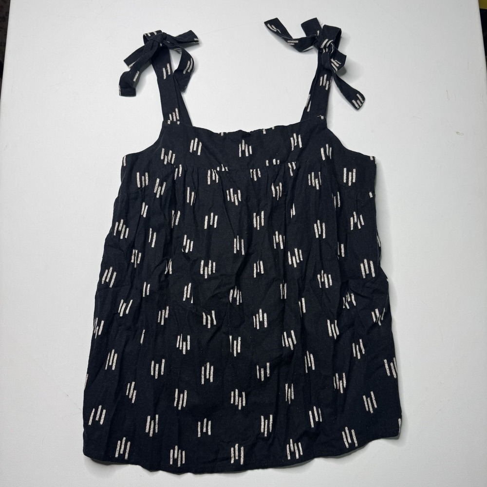 Sonoma Womens Medium Black Tie Strap Tank Top Boho Printed Sleeveless Blouse